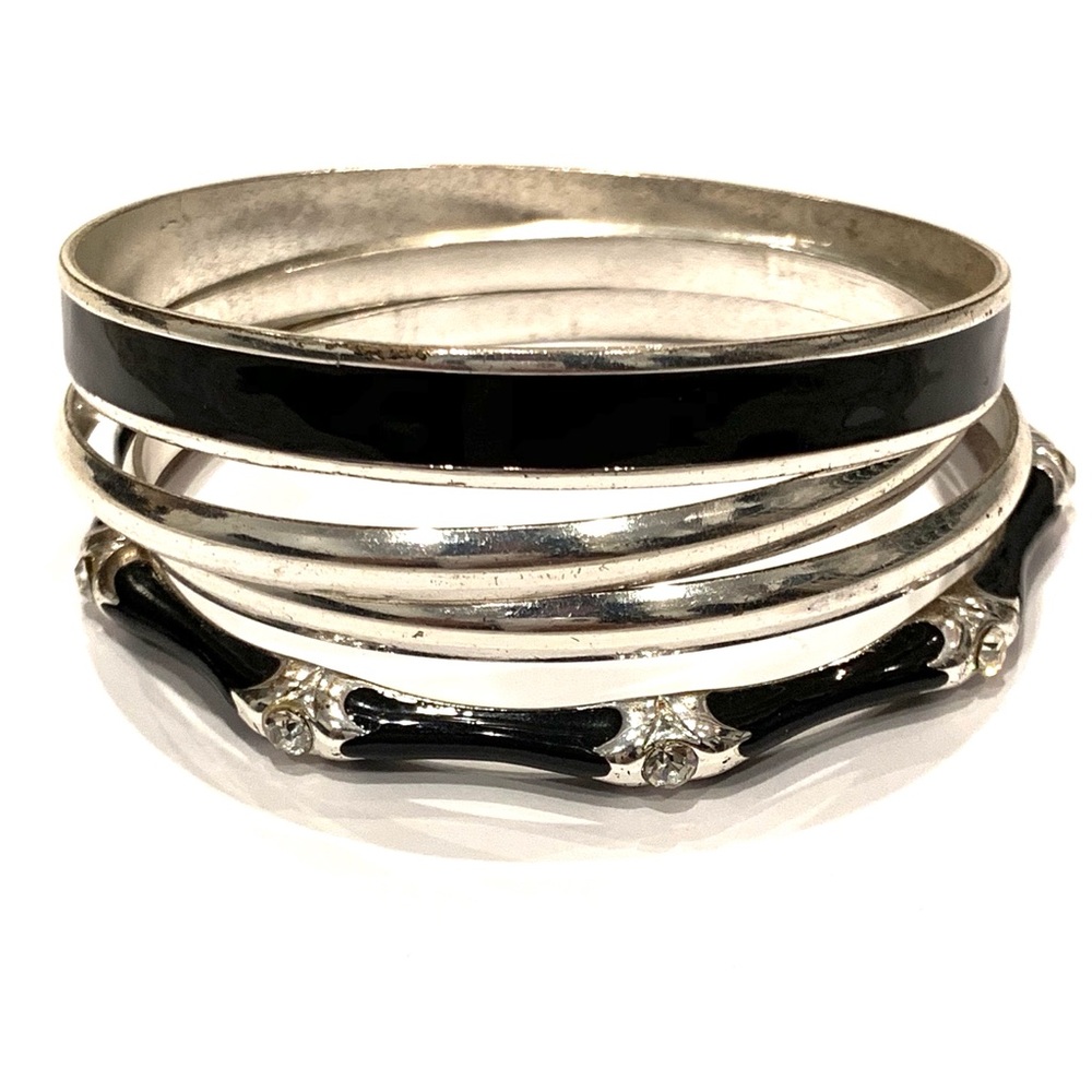 Silver and black bangle set